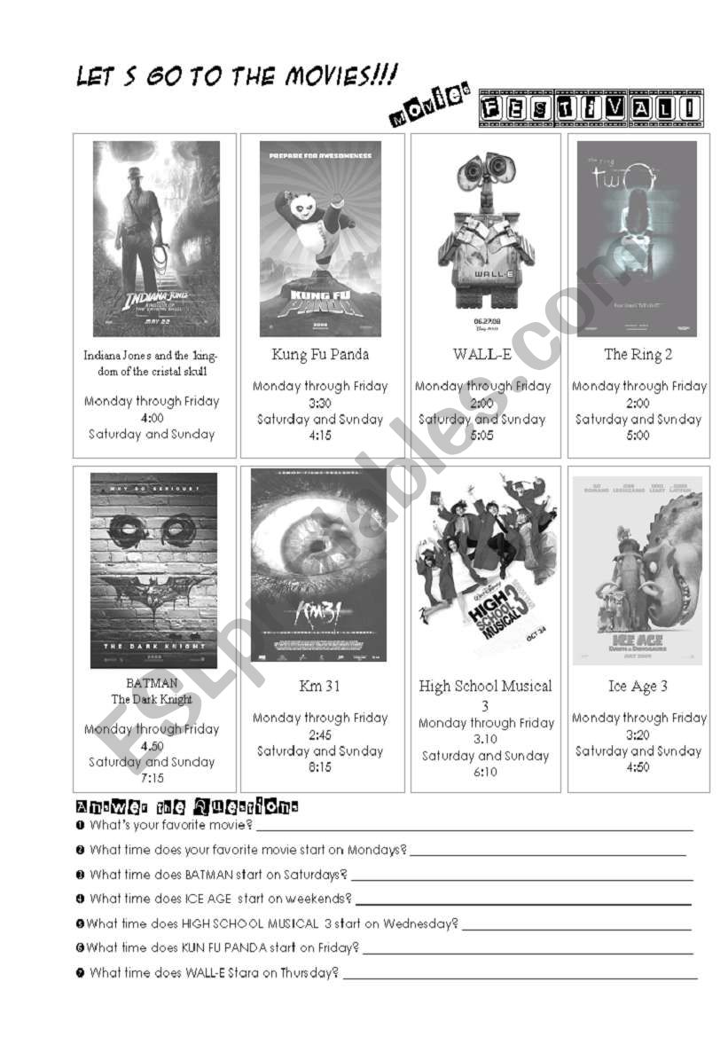 Lets go to the movies worksheet