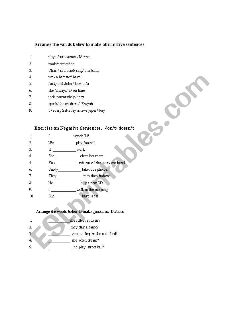 simple present exercices worksheet