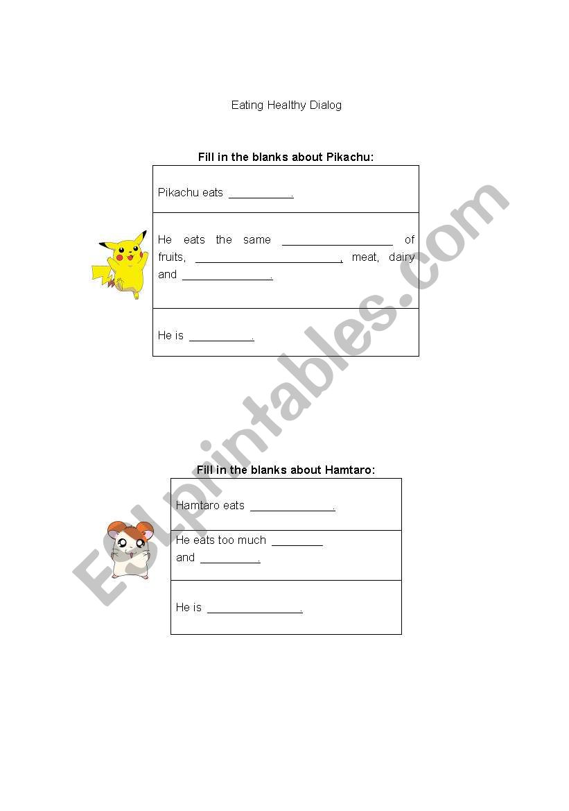 EAting Healthy dialog worksheet