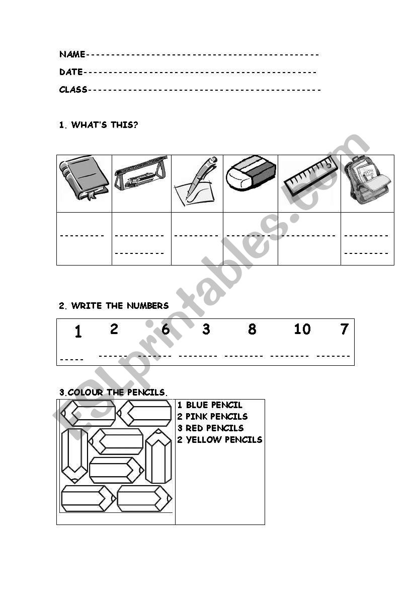 school things and numbers. worksheet