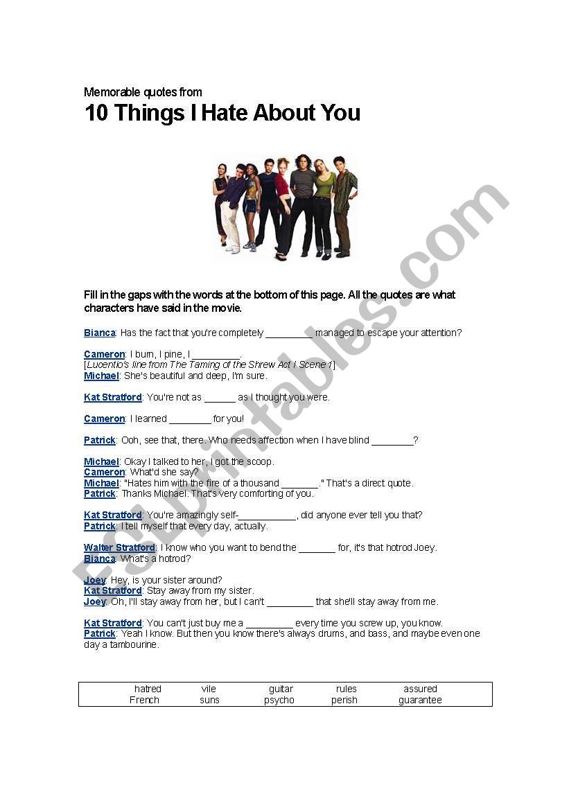Memorable quotes from 10 Things I Hate About You