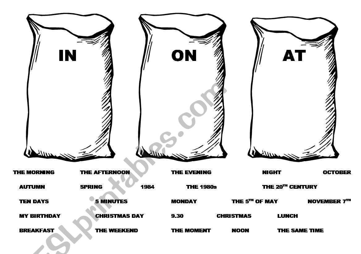 Prepositions of Time IN ON AT worksheet