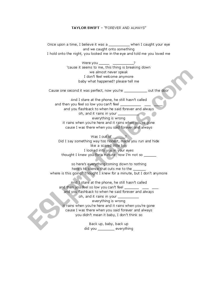 COMPLETE THE LYRICS with key worksheet