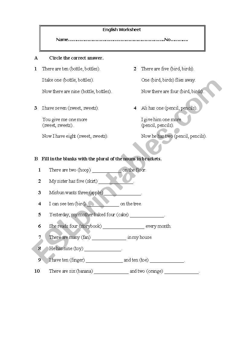 One or Two worksheet