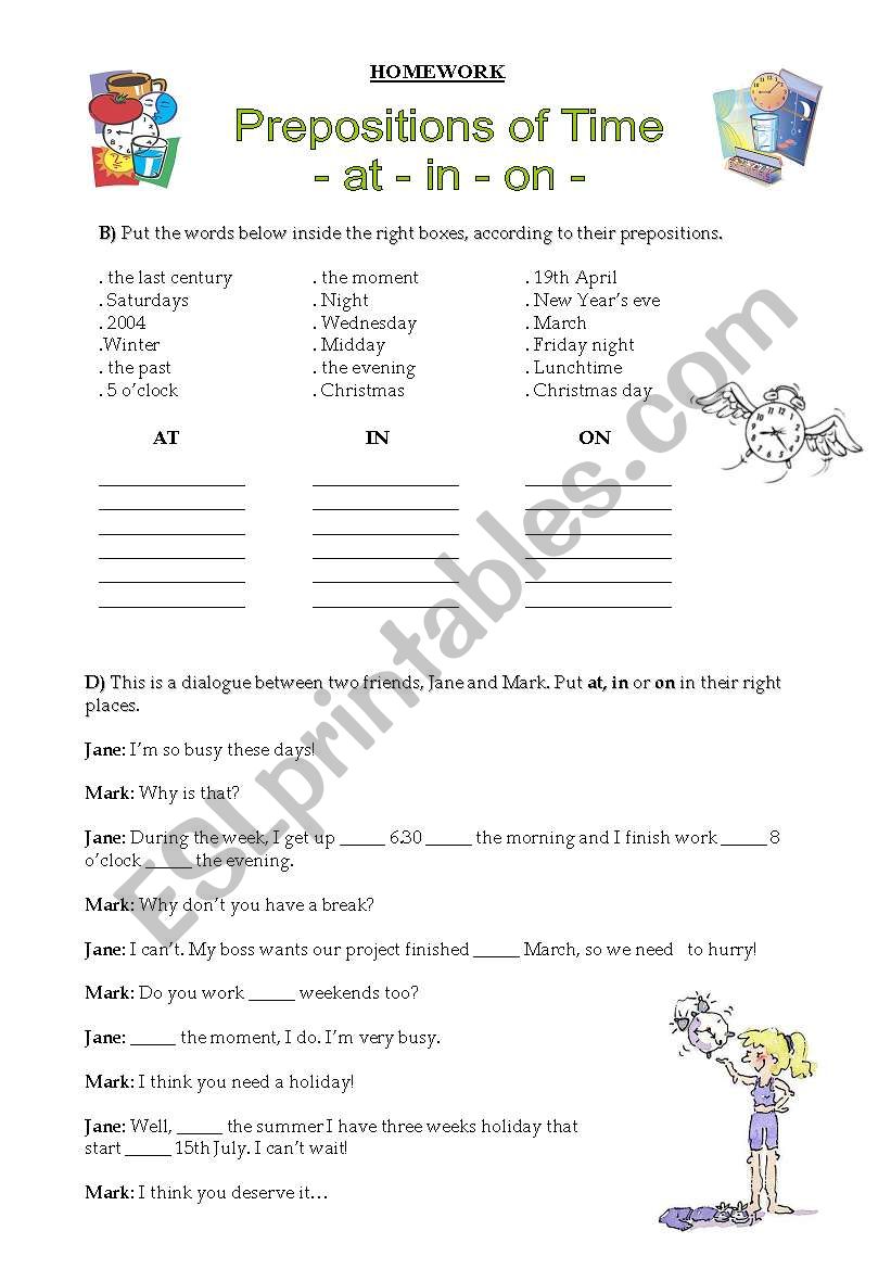 Prepositions of time worksheet