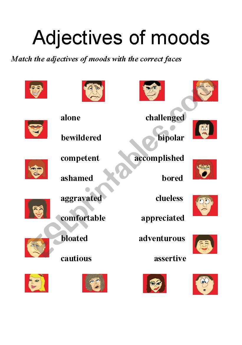 Adjectives of moods worksheet