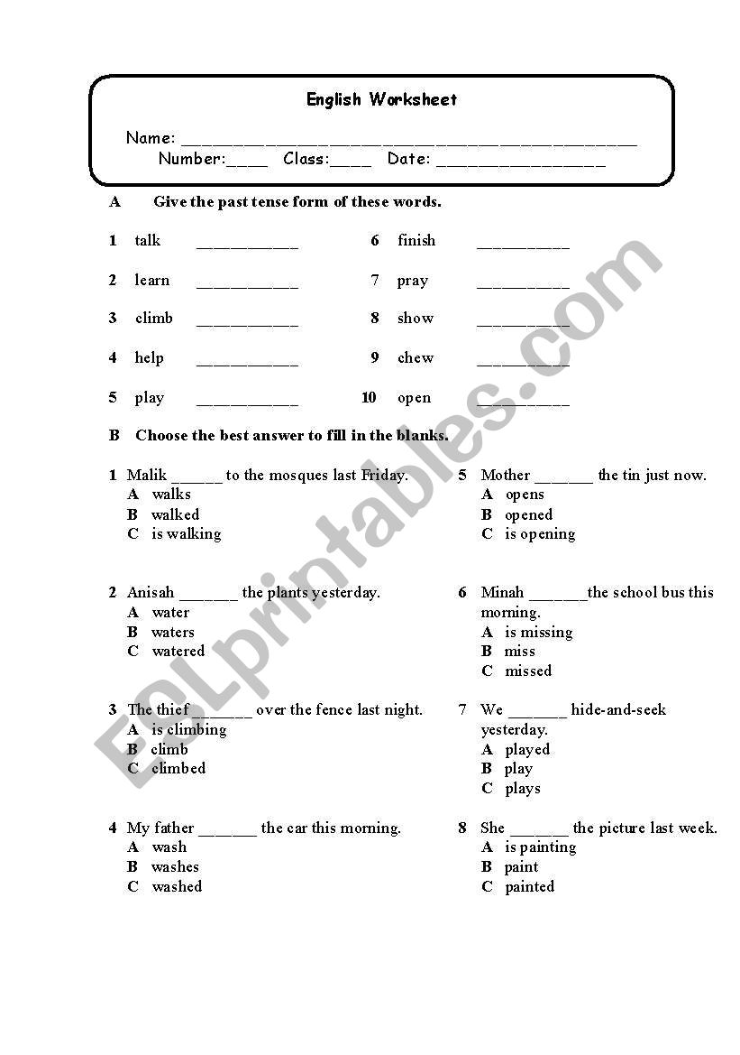 Past Tense worksheet