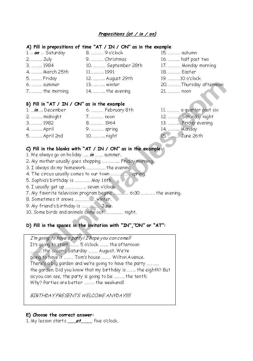 prepositions worksheet