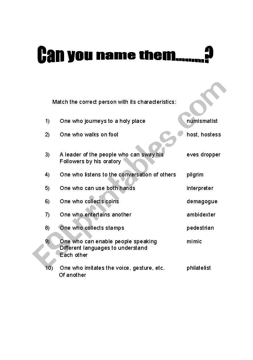 Names of People worksheet