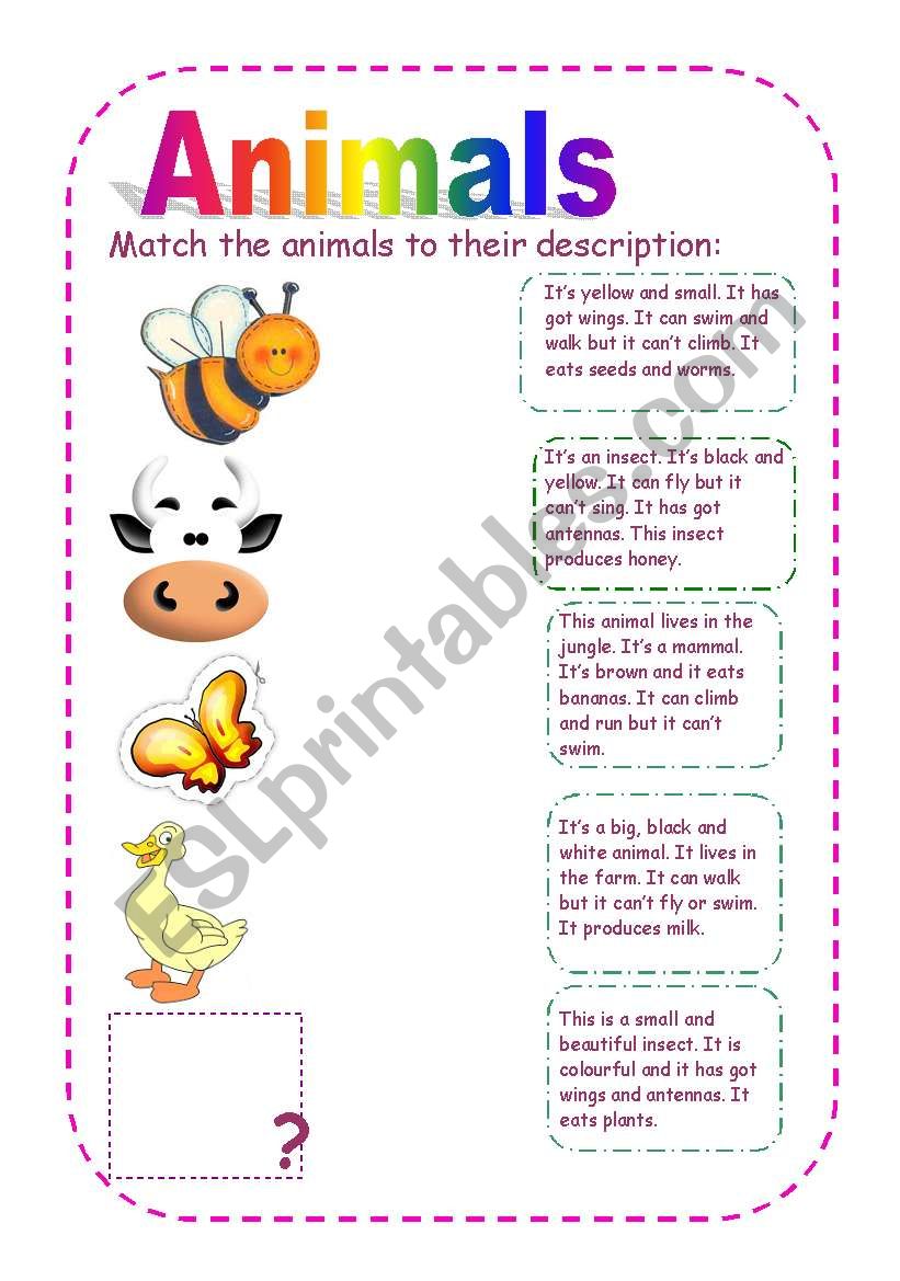 Animals descriptions worksheet