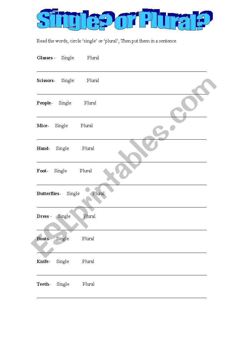 Single or plural worksheet