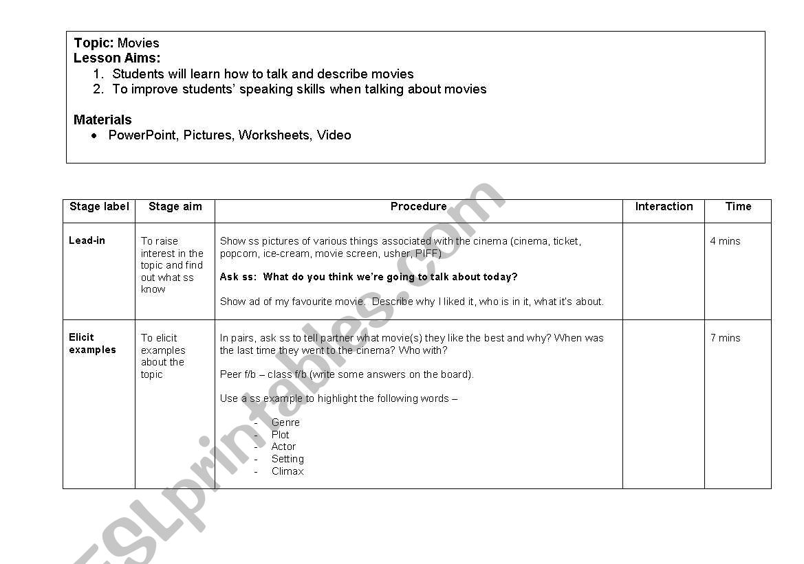 movie review lesson plan