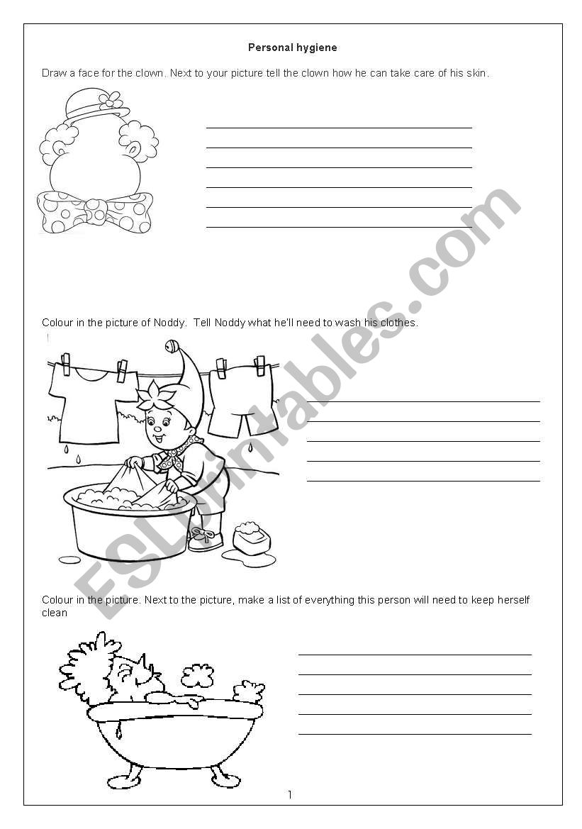 Personal hygiene worksheet