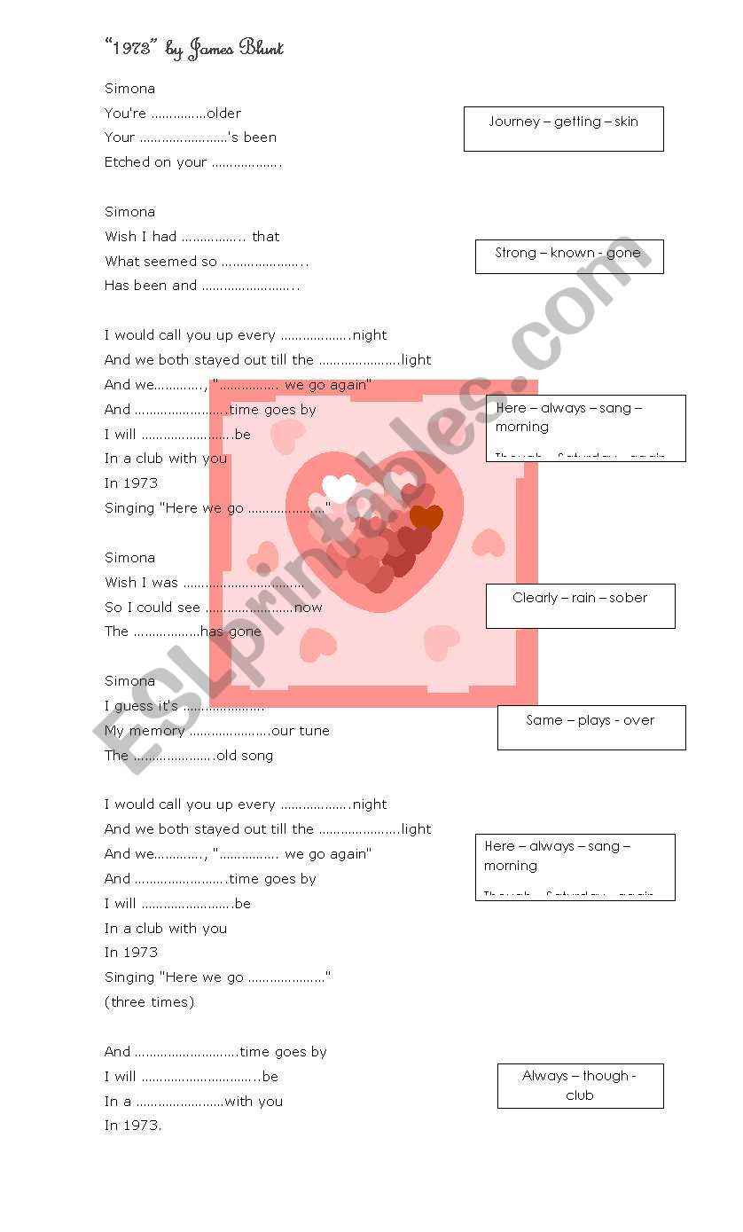 Song 1973 By James Blunt worksheet