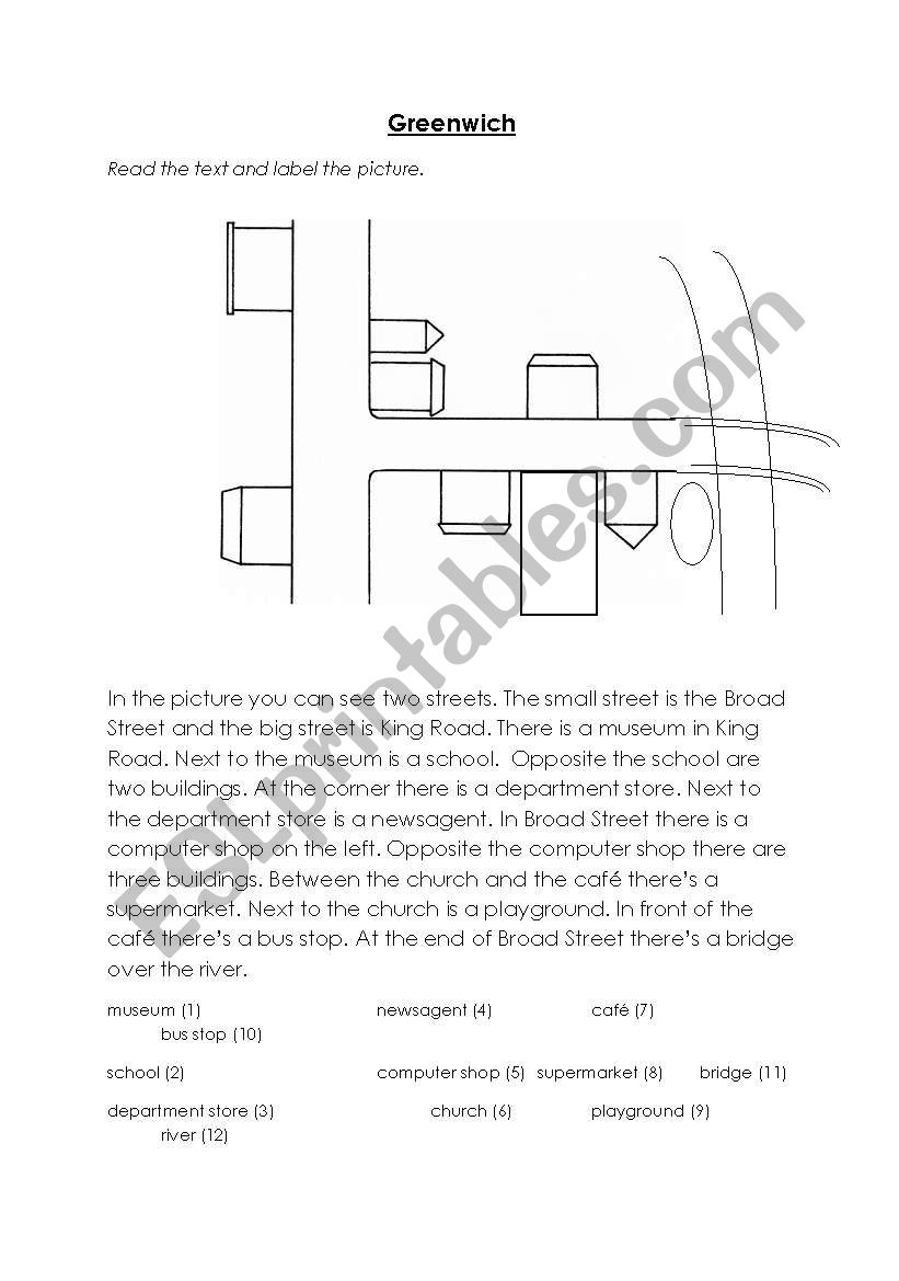 Greenwich town map worksheet