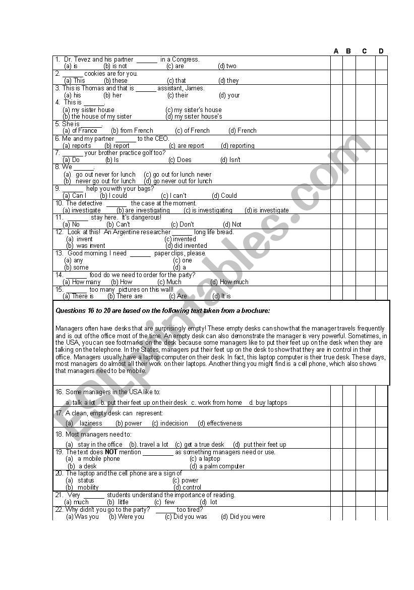 Exam.grammar practice worksheet