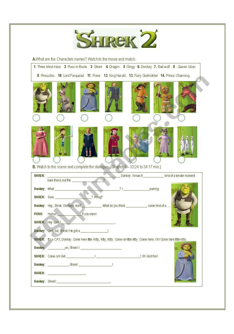 SHREK 2 worksheet