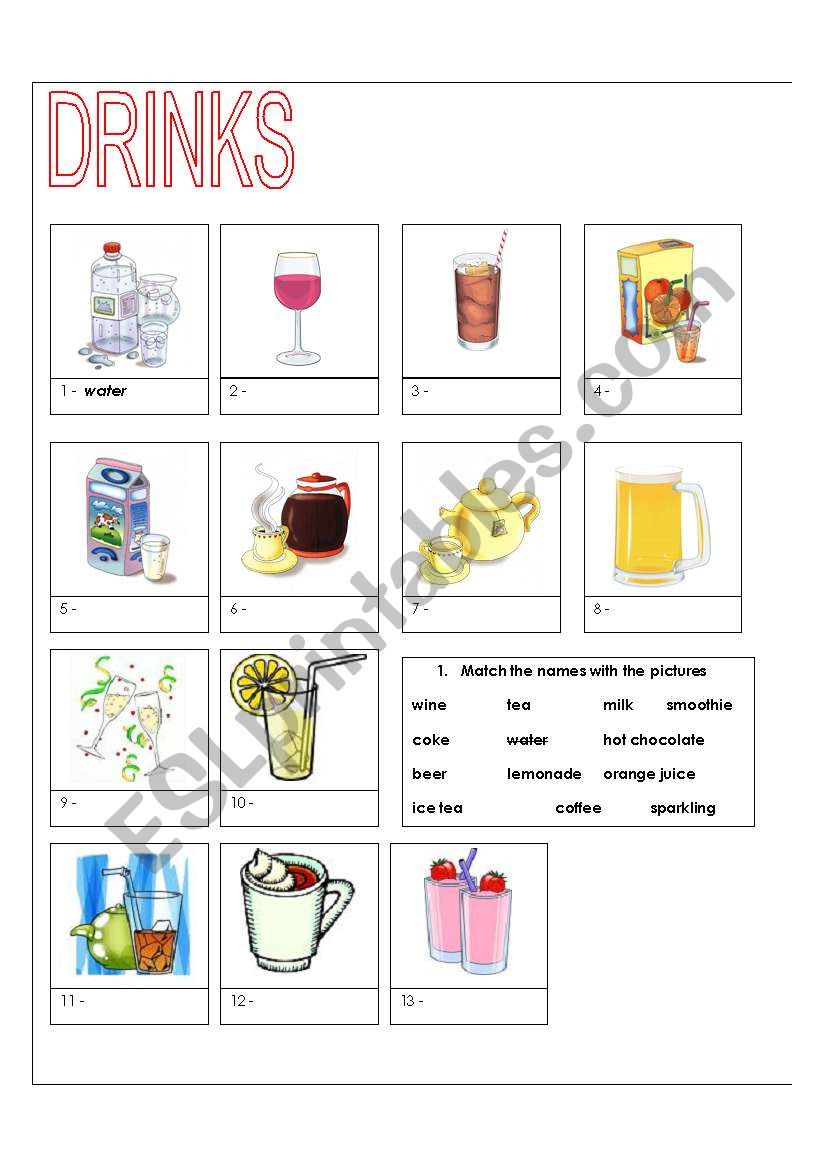 drinks matching worksheet