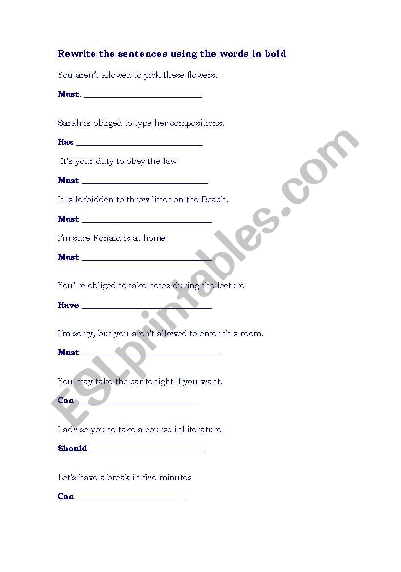 modals worksheet