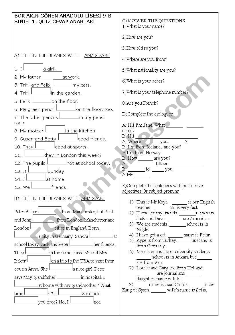 ouiz for beginners worksheet