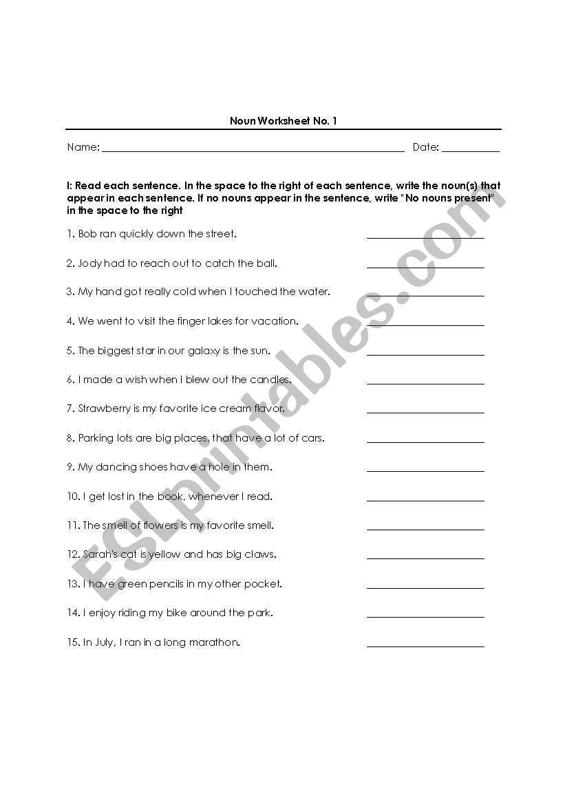 Nouns: Worksheet no. 1 worksheet