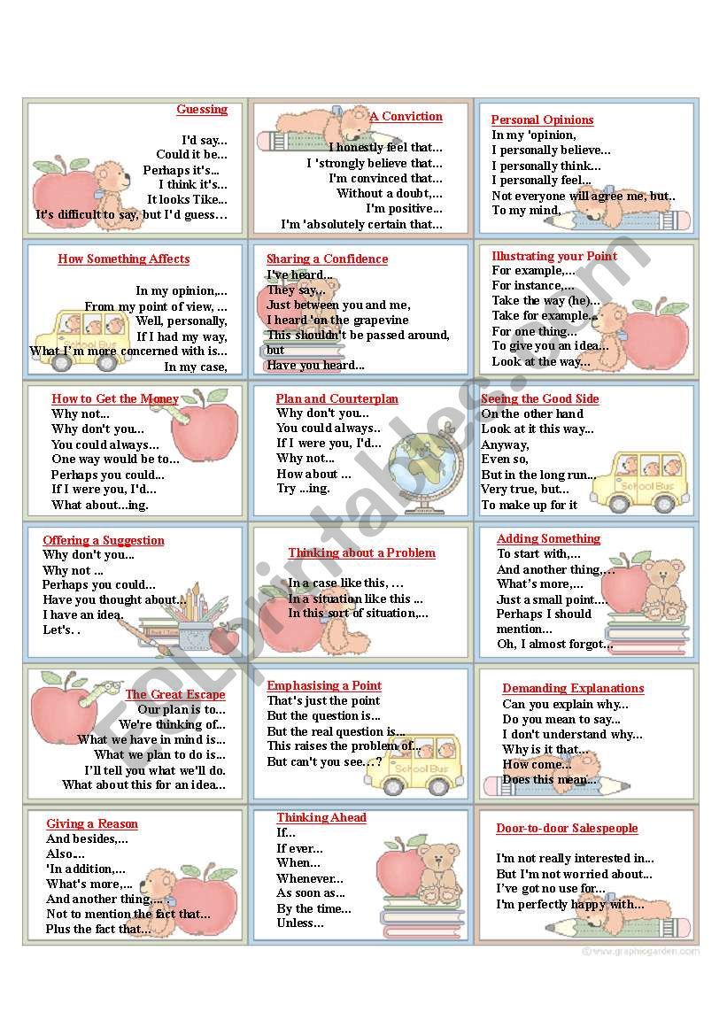 Connectives and Ready Sentences to Practice Conversation 2