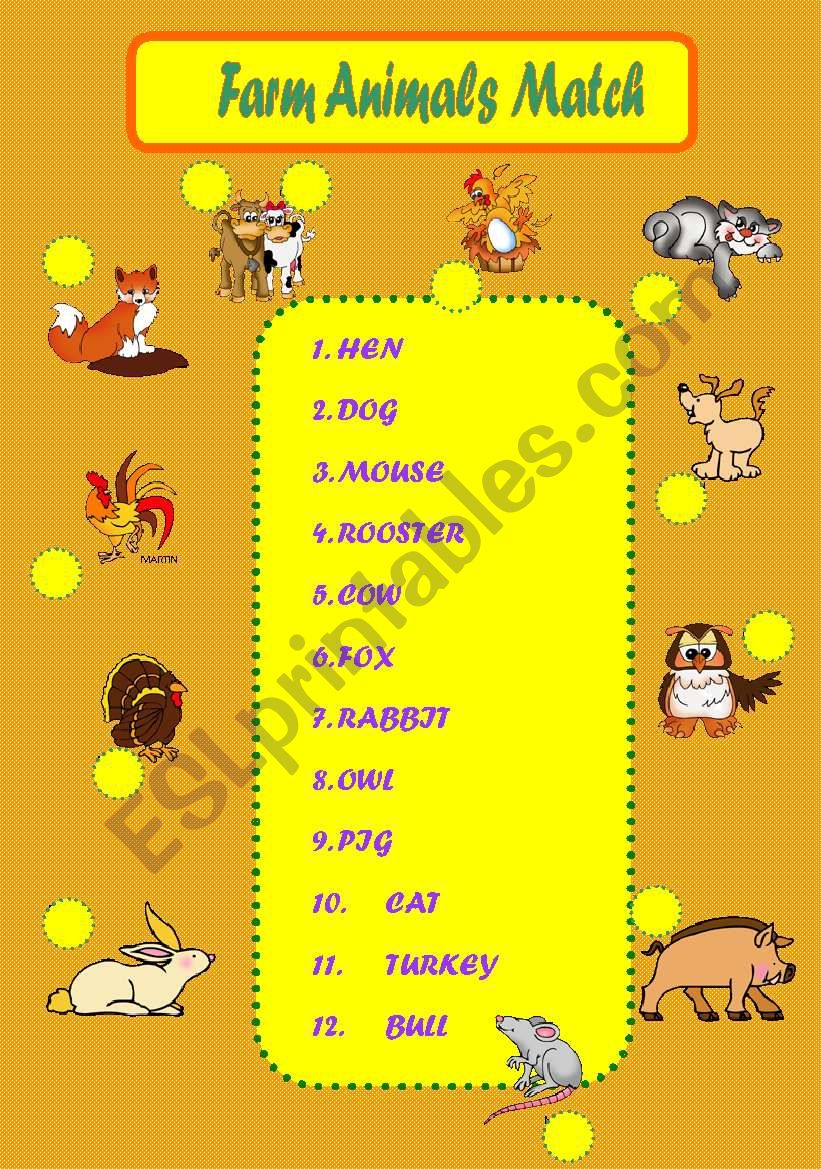 Farm Animals Match worksheet