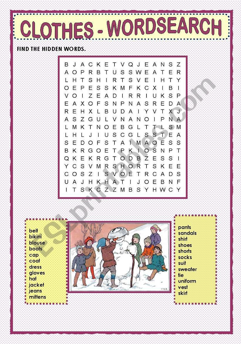 CLOTHES - WORDSEARCH worksheet