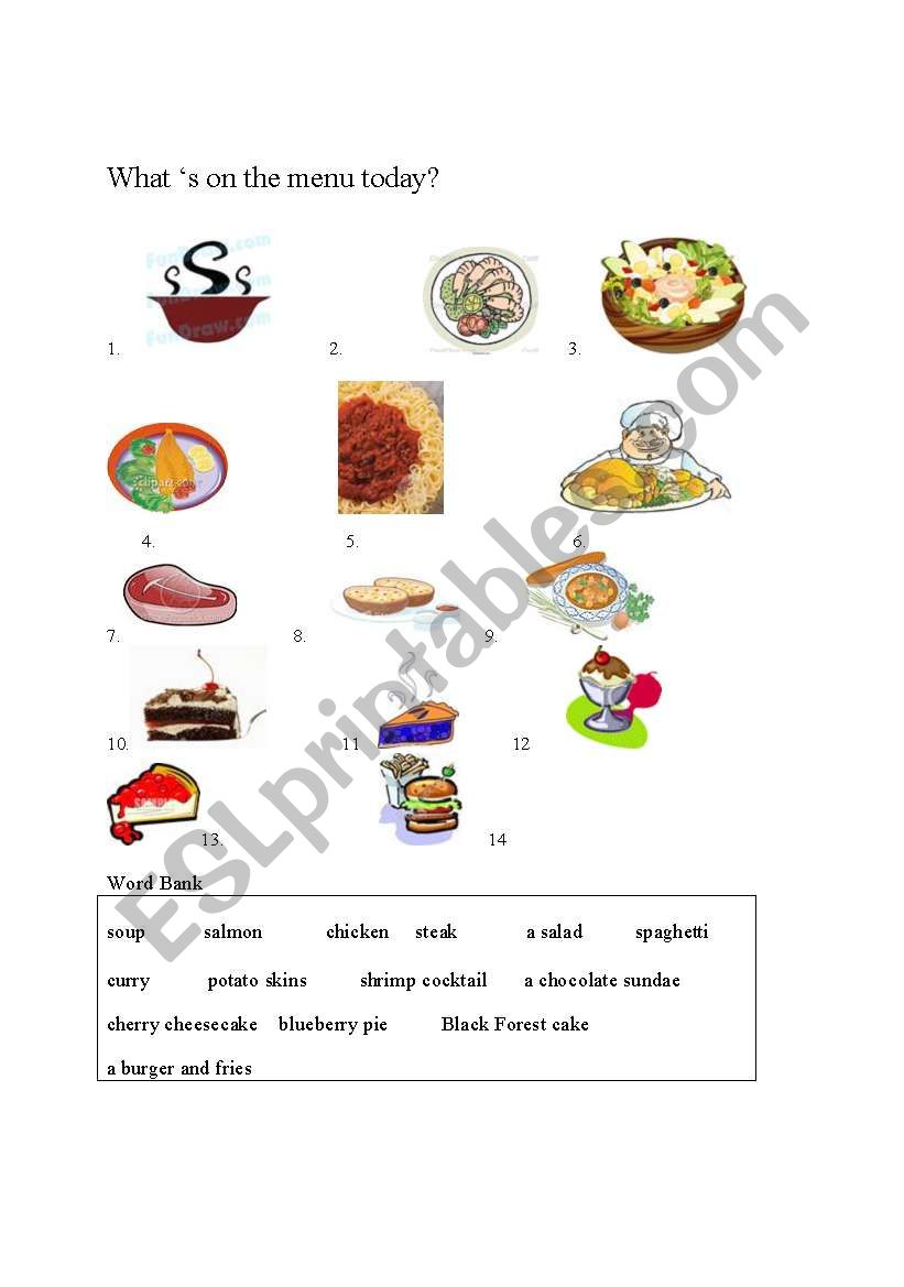 Whats on the menu? worksheet