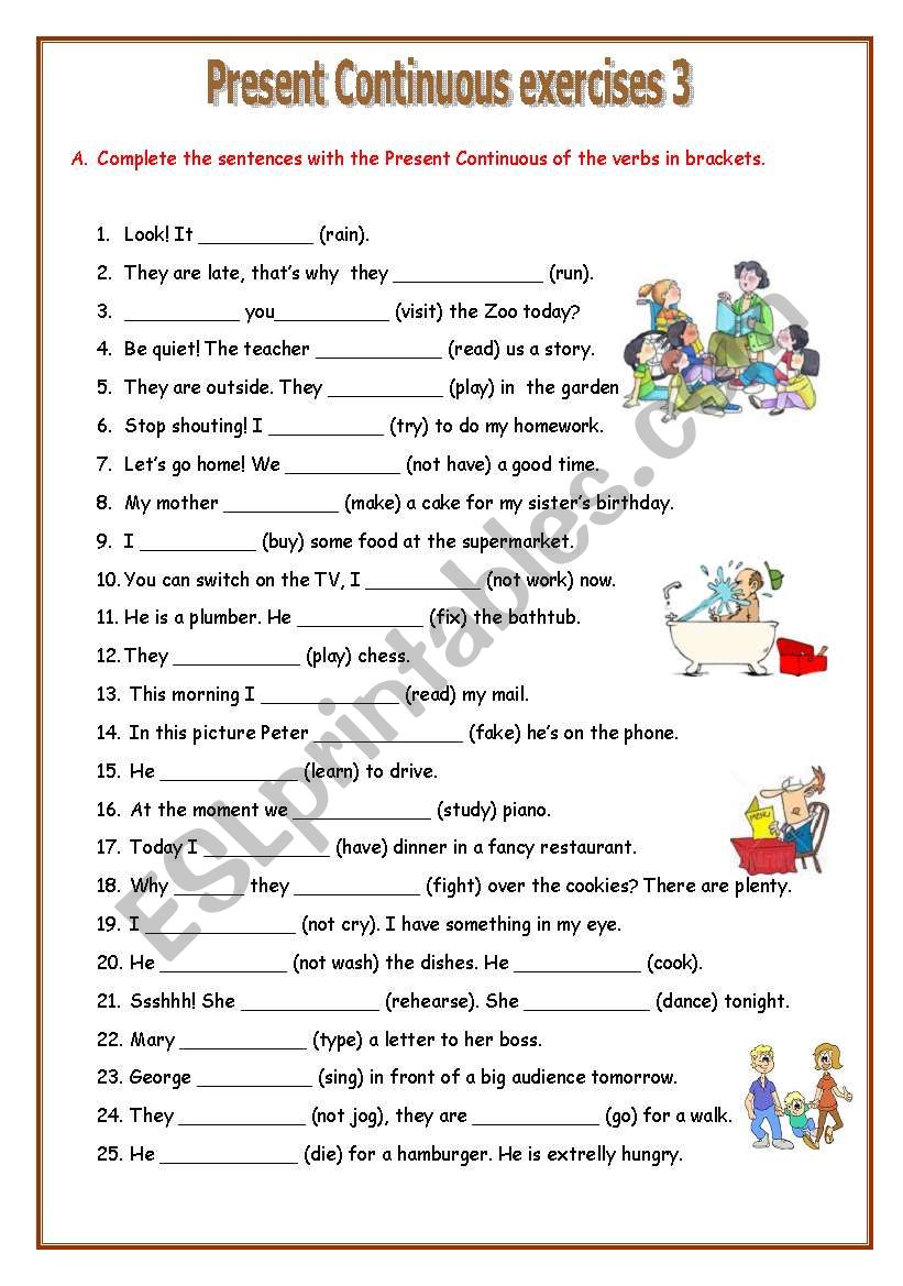Present Continuous Exercises 3 Esl Worksheet By Nani Pappi