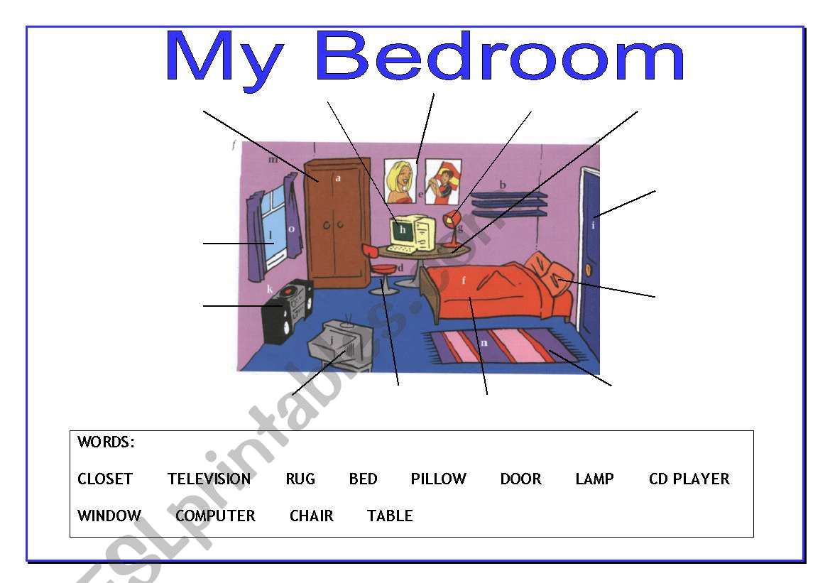 Objects in a bedroom worksheet