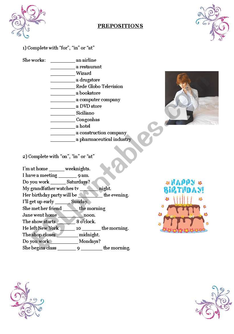 Preposition worksheet