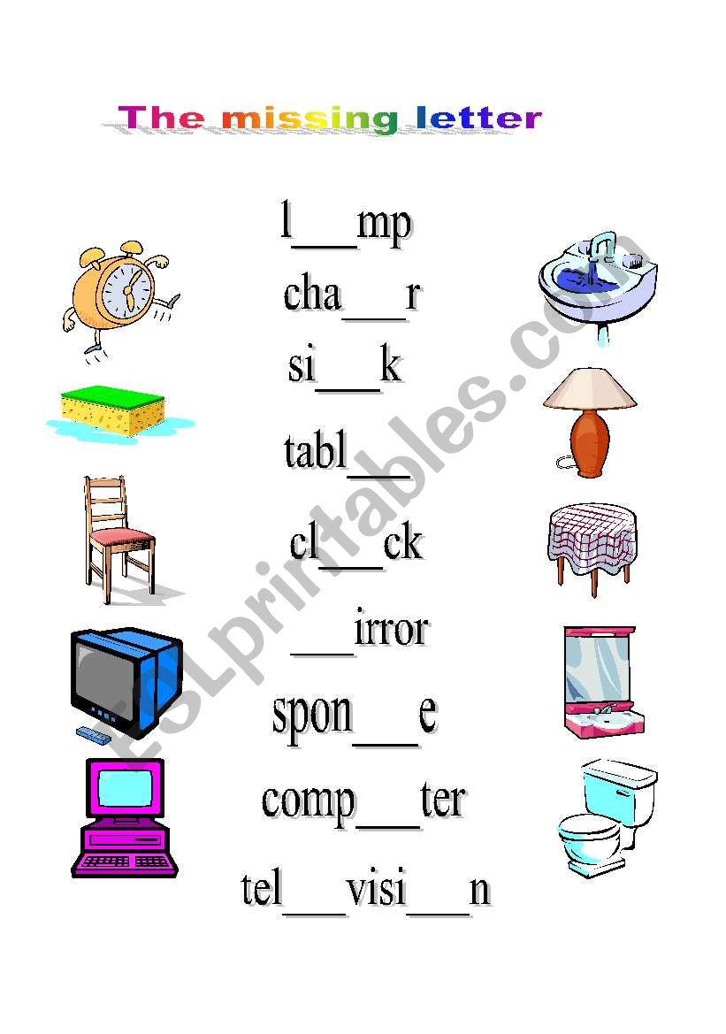 The missing letter worksheet