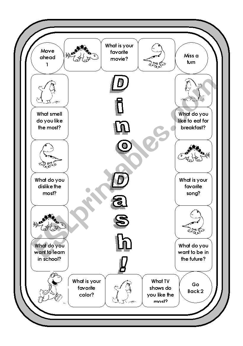 Dino Dash Gameboard (with 128 mini word strips and simple questions on the board)