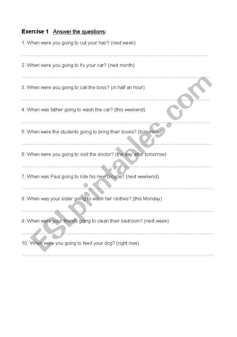 imediate future worksheet