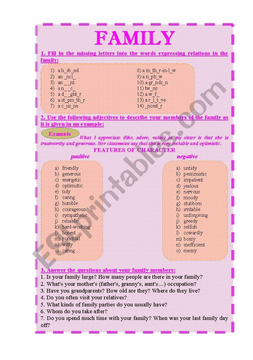 Family worksheet