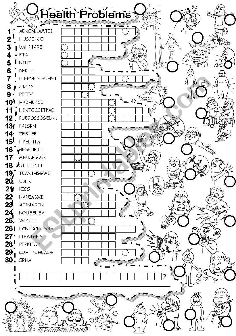 HEALTH PROBLEMS PUZZLE AND LETTER TILES