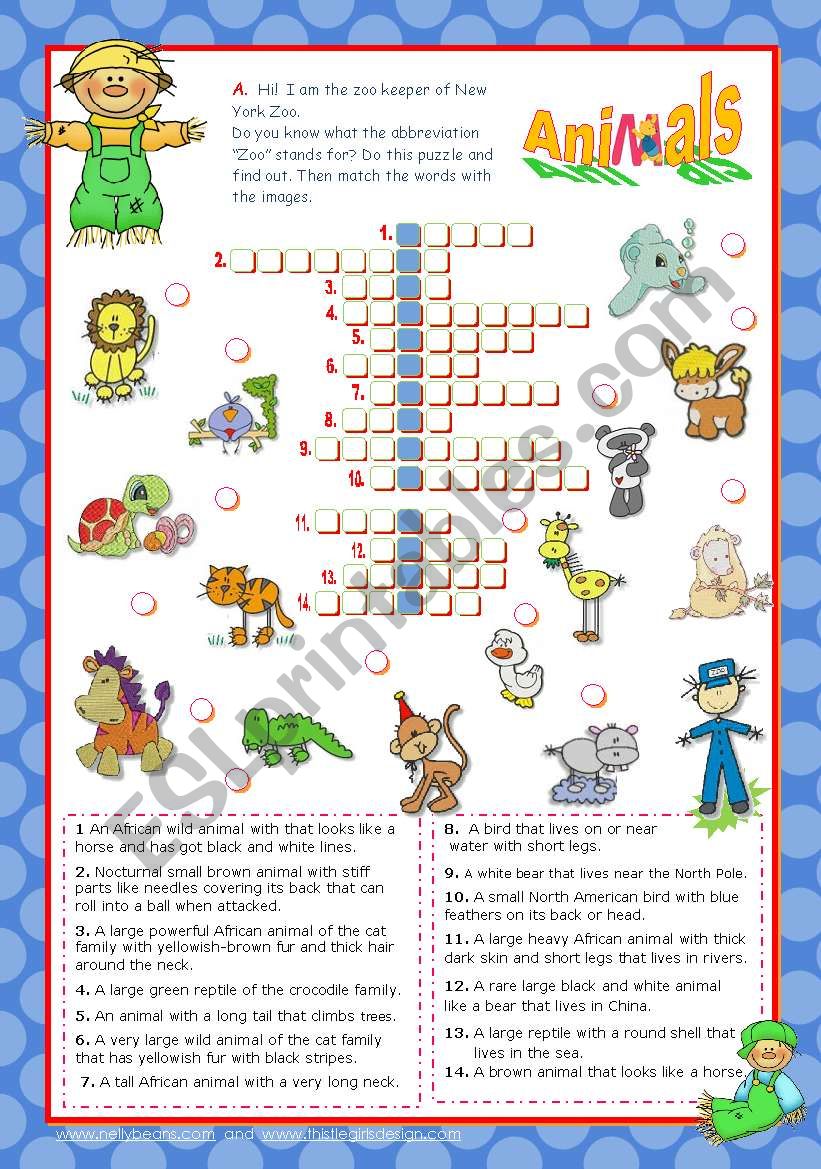 Zoo friends crossword puzzle  worksheet