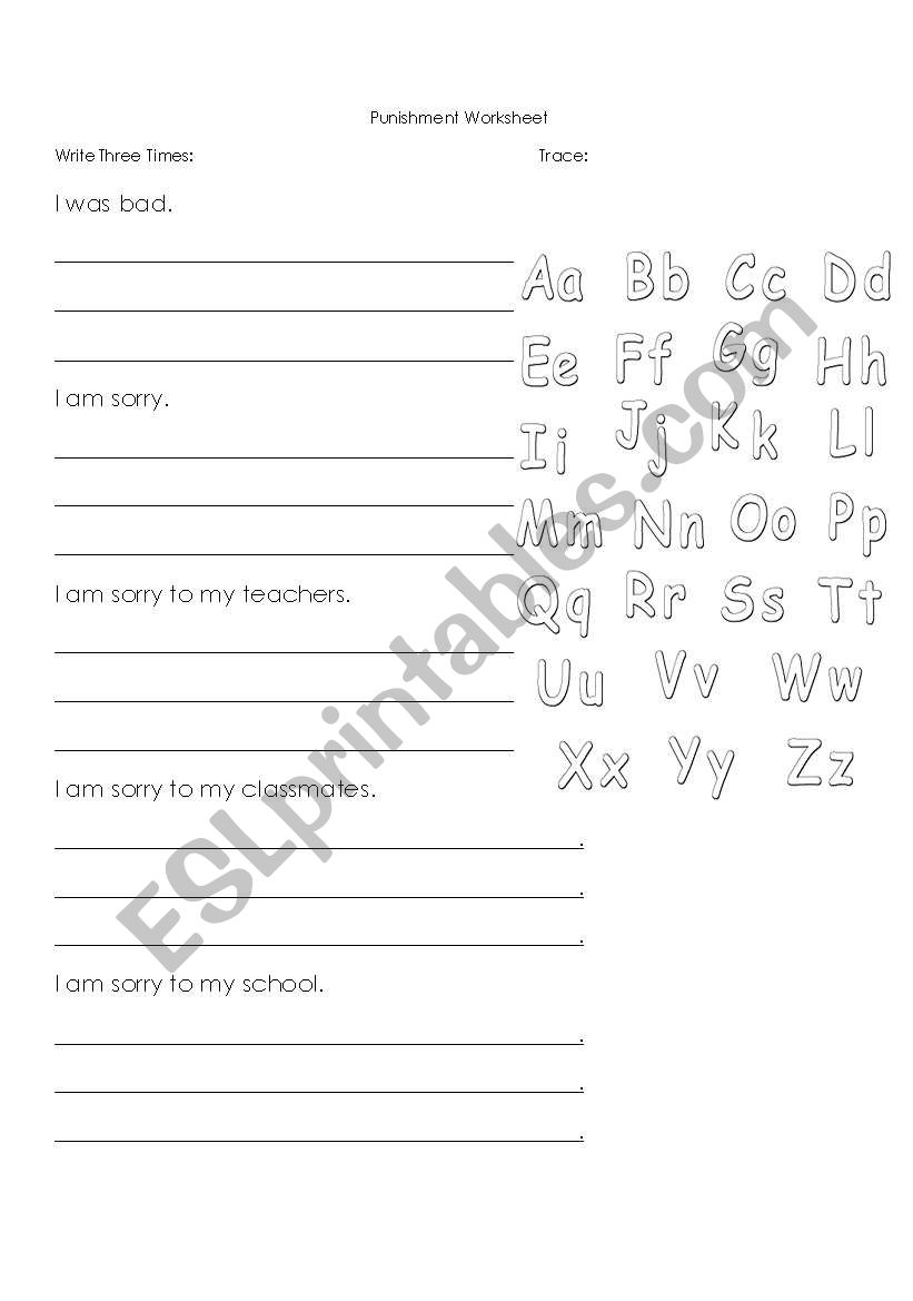 Punishment Worksheet worksheet