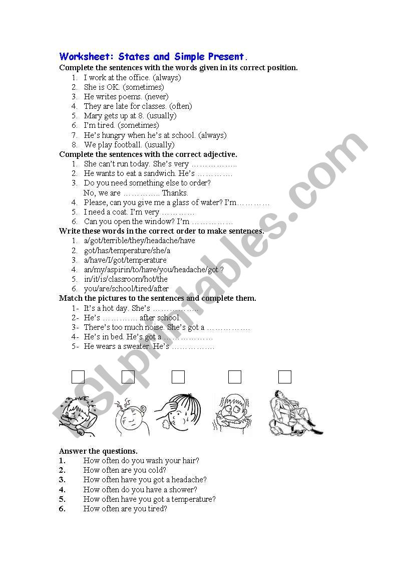 STATES AND SIMPLE PRESENT worksheet