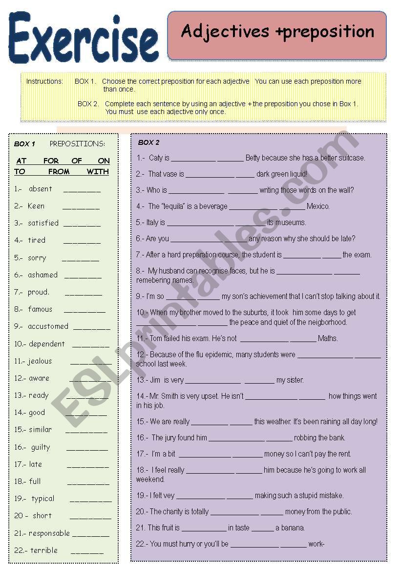 Adjectives + Prepositions worksheet