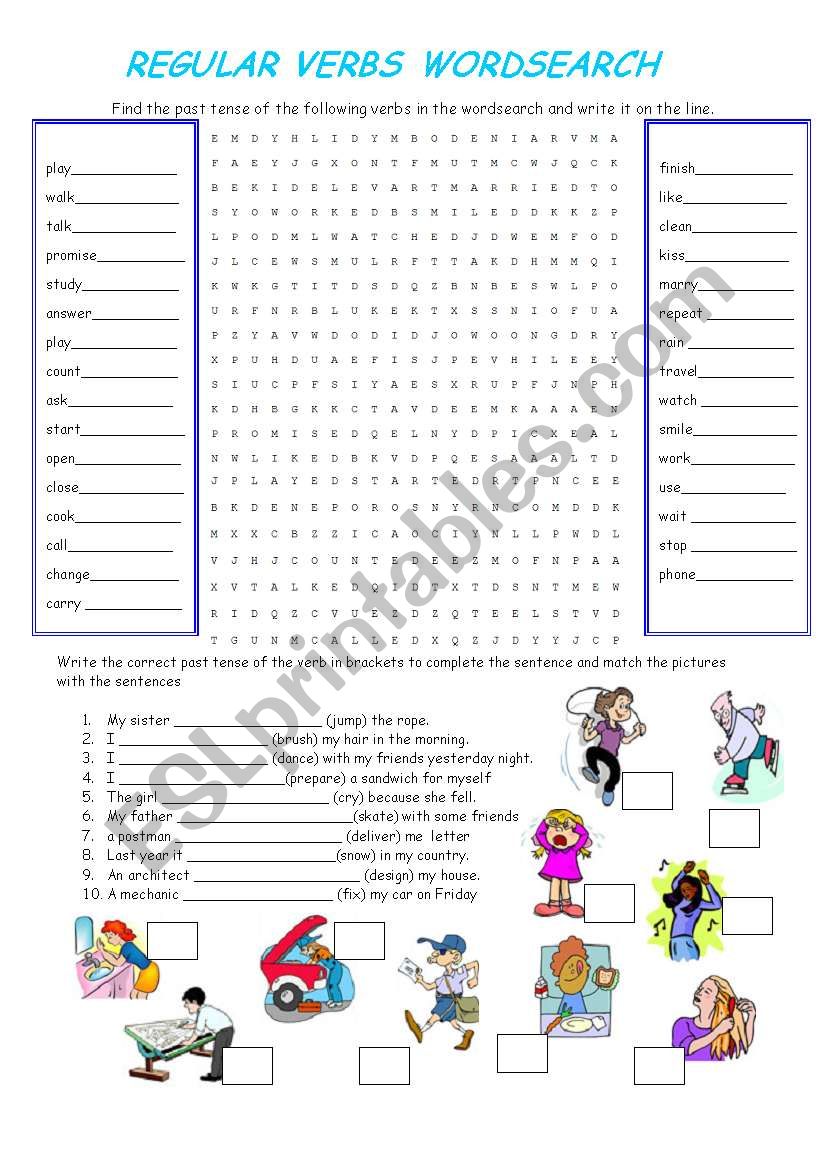 REGULAR VERBS WORDSEARCH worksheet