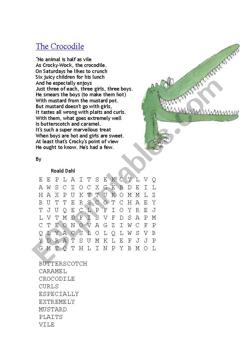 The Crocodile (poem by Roald Dahl) - ESL worksheet by barnhead