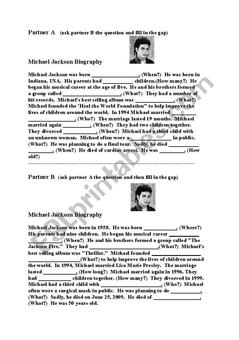 Michael Jackson Info-Gap worksheet