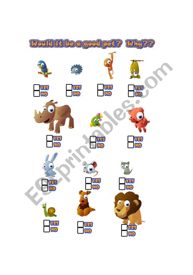 Which animals make good pets? worksheet