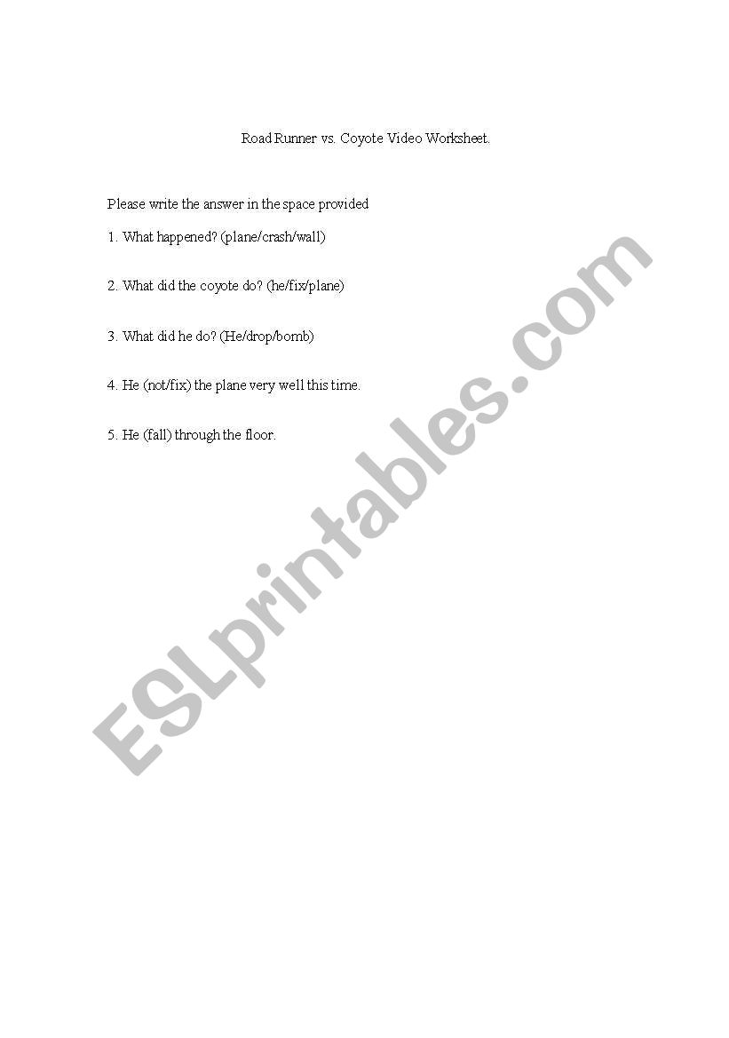 Road Runner Worksheet worksheet