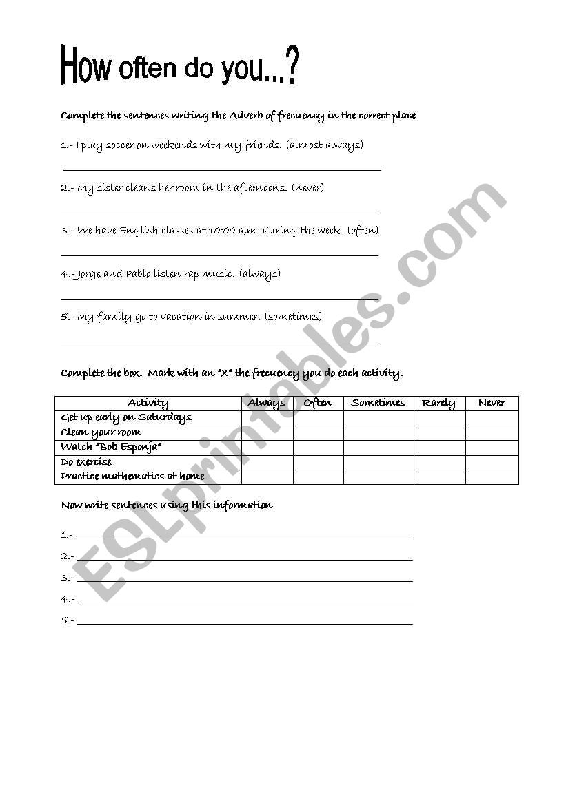 How often do you...? worksheet