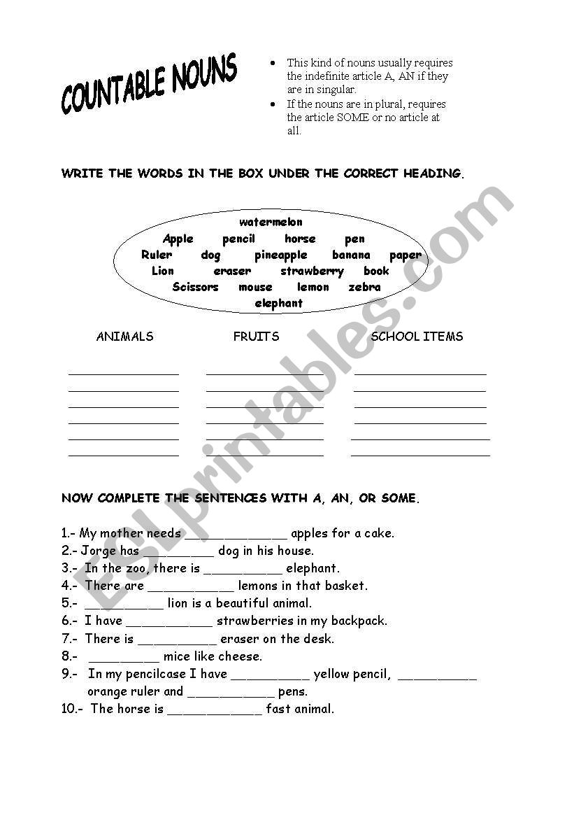 Countable Nouns worksheet