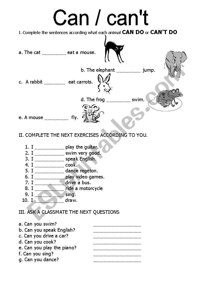 Can/Cant worksheet