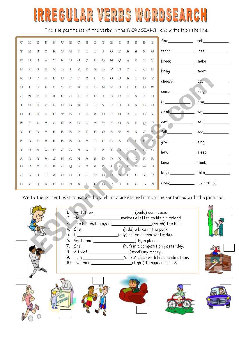 IRREGULAR VERBS WORDSEARCH worksheet